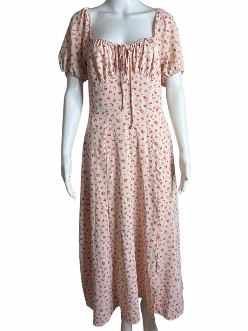 Altar'd State Floral Midi Dress with Puff Sleeves Pink Size Small